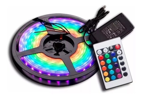 TIRA LED 5M CON CONTROL REMOTO + TRANSFORMADOR