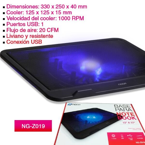 BASE PARA NOTEBOOK NG-Z019 - 1 COOLER DE 3 A 17` - NOGA NET