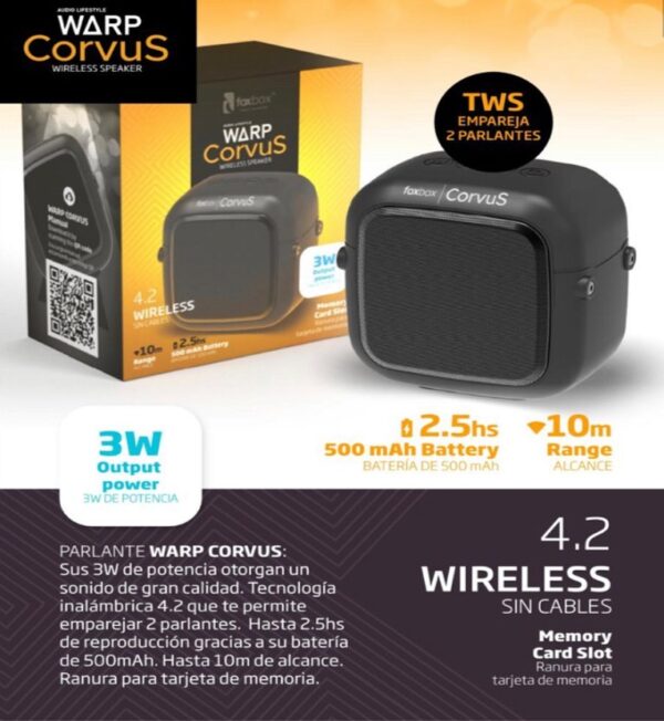 PARLANTE FOXBOX INALAMBRICO CORVUS VARIOS COLORES