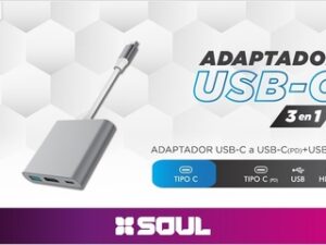ADAPTADOR MULTIPLE HUB SOUL 3 EN 1 TIPO C A HDMI+TC+USB3