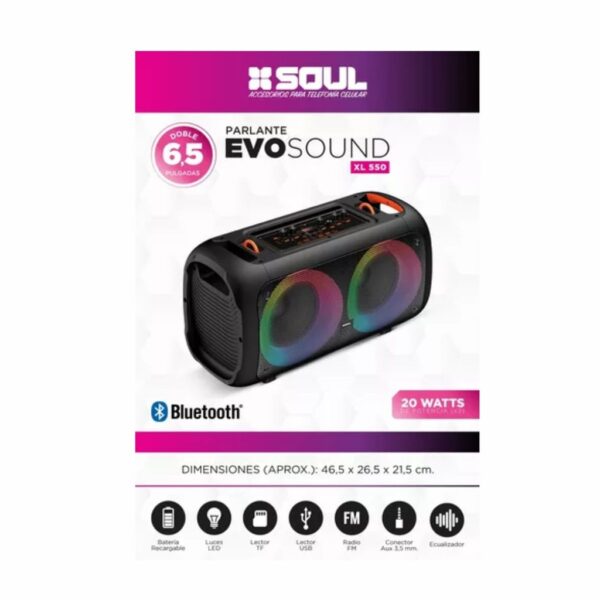 PARLANTE SOUL BT XL550 EVO SOUND 40W 6.5PULG X2 LED PLT-XL550