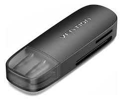 Lector De Tarjetas Portatil Vention - 2 en 1 Single - USB 2.0 - Compatible con Tarjetas SD TF Micro SD SDHC SDXC