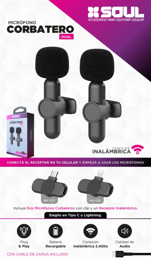 MICROFONO SOUL CORBATERO DUAL INALAM X2 MIC LIGHTNING c2l
