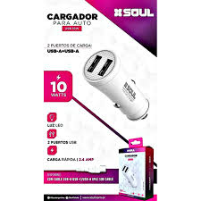 CARGADOR 12V SOUL CA-DUSB10WT CABEZAL PARA AUTO 10W 2USB 2.4